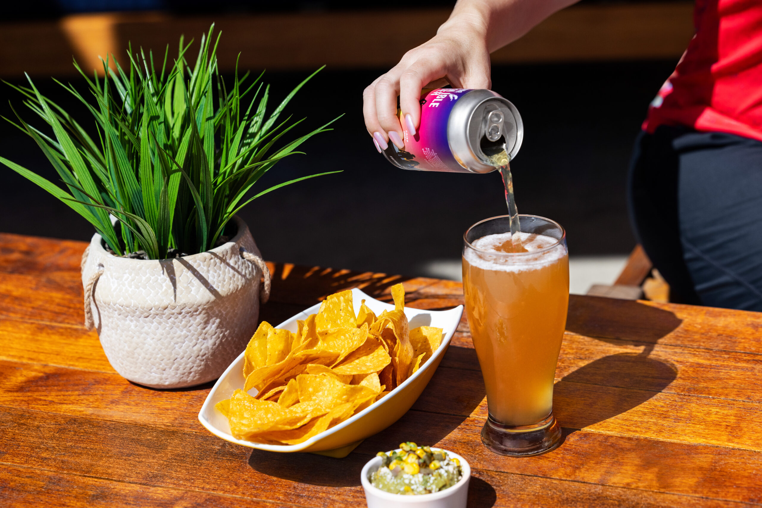 Drinks and chips on the deck