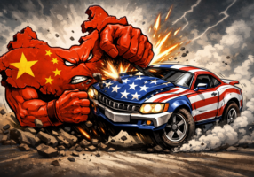 An automotive clash of the titans, coming soon to a country near you. (Image created by AI).